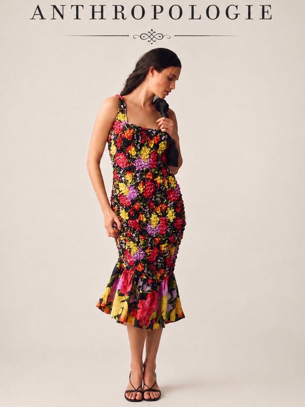 NWT Anthropologie Square-Neck Pebble Smocked Dress S/M
